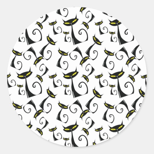 イエローアイハロウィーンパターンの黒猫 ラウンドシール (正面)