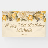 イエローアイボリークリームフローラハッピー75th誕生日 横断幕 (横)