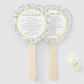 イエローアイリスとグレーダマスクの結婚式プログラム ハンドファン (正面&裏面)