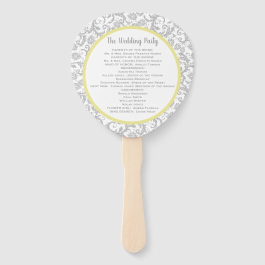 イエローアイリスとグレーダマスクの結婚式プログラム ハンドファン (裏面)