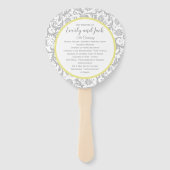 イエローアイリスとグレーダマスクの結婚式プログラム ハンドファン (正面)