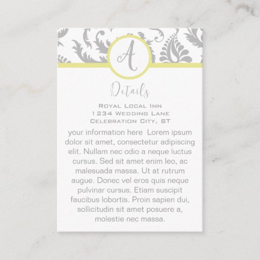 イエローアイリスダマスクウェディングディレクション座席表 エンクロージャーカード (正面)