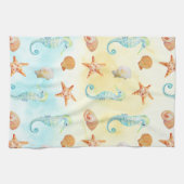 イエローアクアシーホースヒトデシェルズビーチ キッチンタオル (横)