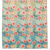  イエローアクアピンクピーチハイビスカスフローラ    シャワーカーテン (正面)