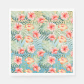 イエローアクアピンクピーチハイビスカスフローラ スタンダードランチョンナプキン (正面)