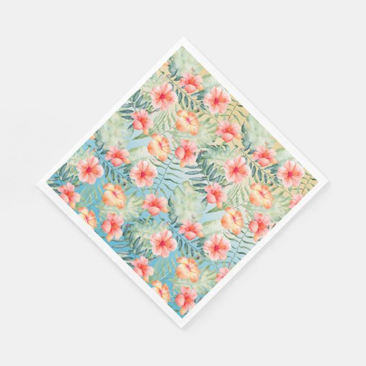 イエローアクアピンクピーチハイビスカスフローラ スタンダードランチョンナプキン (角)