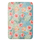  イエローアクアピンクピーチハイビスカスフローラ  バスマット (正面縦)