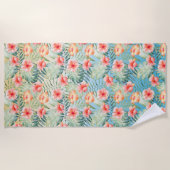 イエローアクアピンクピーチハイビスカスフローラ ビーチタオル (正面)