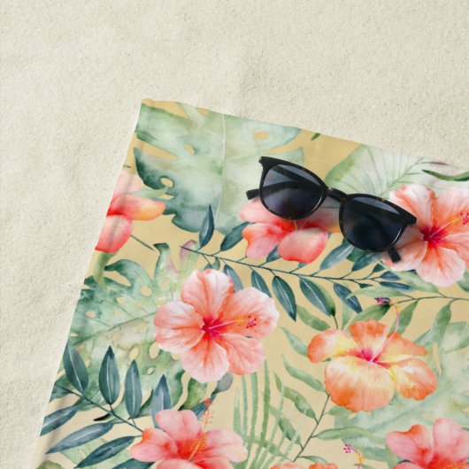 イエローアクアピンクピーチハイビスカスフローラ ビーチタオル (インサイチュ)