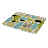 イエローアクアブルースクウェアスターバストミッドセンチュリー カッティングボード (角)