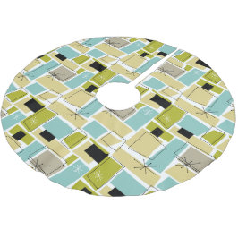 イエローアクアブルースクウェアスターバストミッドセンチュリー ブラッシュドポリエステルツリースカート