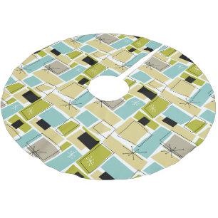 イエローアクアブルースクエアスターバストミッドセンチュリー ブラッシュドポリエステルツリースカート