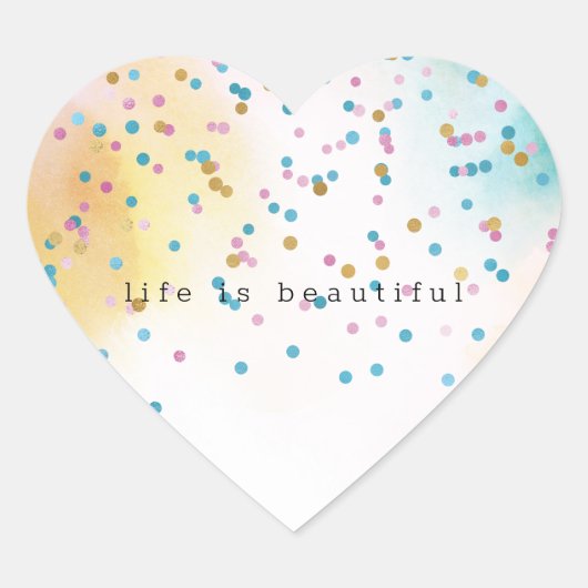 イエローアクア絞り染めピンク金ゴールド紙吹雪 ハートシール (正面)