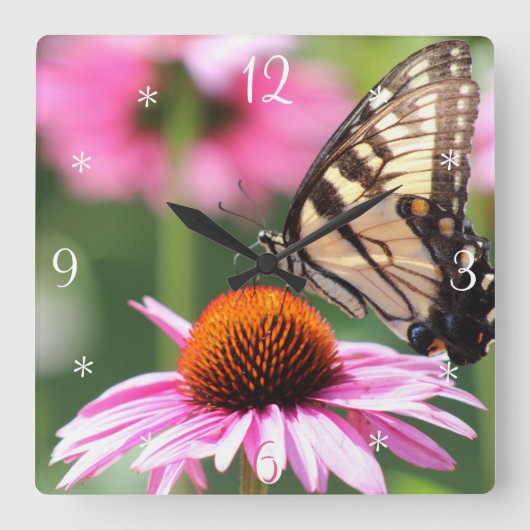 イエローアゲハチョウバタフライウォールクロック スクエア壁時計 (正面)