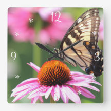 イエローアゲハチョウバタフライウォールクロック