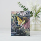 イエローアゲハチョウバタフライコンフロアウォーターカラー ポストカード (スタンド正面)