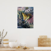 イエローアゲハチョウバタフライコンフロアーアート18x24 ポスター (キッチン)