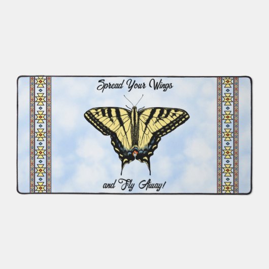 イエローアゲハチョウバタフライブルースカイパーソナライズされた デスクマット (正面)