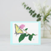 イエローアゲハチョウバタフライポインティリズムフラワー ポストカード (スタンド正面)