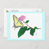 イエローアゲハチョウバタフライポインティリズムフラワー ポストカード (正面/裏面)