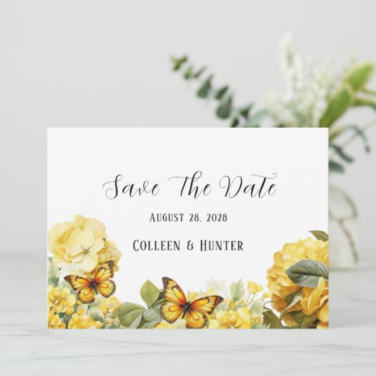イエローアジサイ蝶は日付カードを保存 招待状 (スタンド正面)