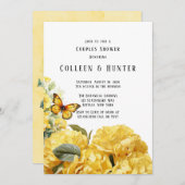 イエローアジサイ蝶カップルのカップルのシャワー 招待状 (正面/裏面)