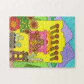 イエローアドビカラフルハウスキャッツデザートスケッチ ジグソーパズル (横)