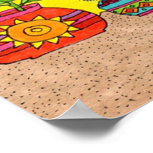 イエローアドビハウスに3匹の猫たち ポスター (角)