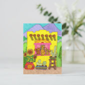 イエローアドビハウスに3匹の猫たち ポストカード (スタンド正面)