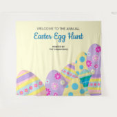 イエローアニュアルイースターエッグ狩り写真カラフル タペストリー (正面(横))