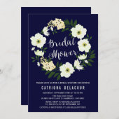イエローアネモンフローラリースネイビーブライダルシャワー 招待状 (正面/裏面)