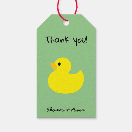 イエローアヒルありがとう、緑(セージ)色 ギフトタグ (正面)