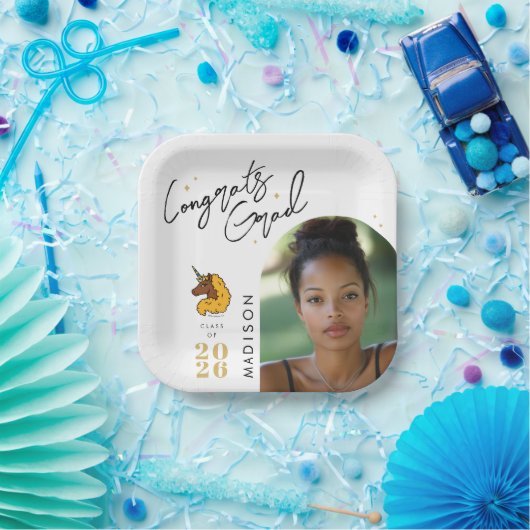 イエローアフロユニコーン卒業 ペーパープレート (パーティー)