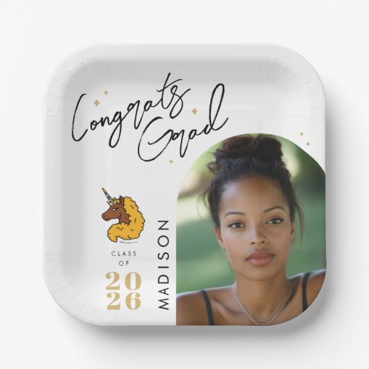 イエローアフロユニコーン卒業 ペーパープレート (正面)