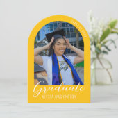 イエローアモダンーチフォト卒業パーティー 招待状 (スタンド正面)