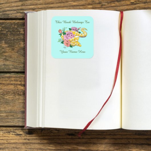 イエローアルビノボールパイソン蔵書票 スクエアシール