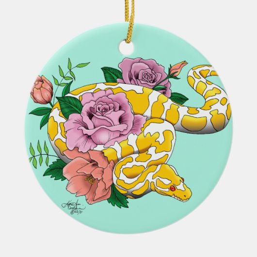 イエローアルビノボールパイソン セラミックオーナメント (正面)