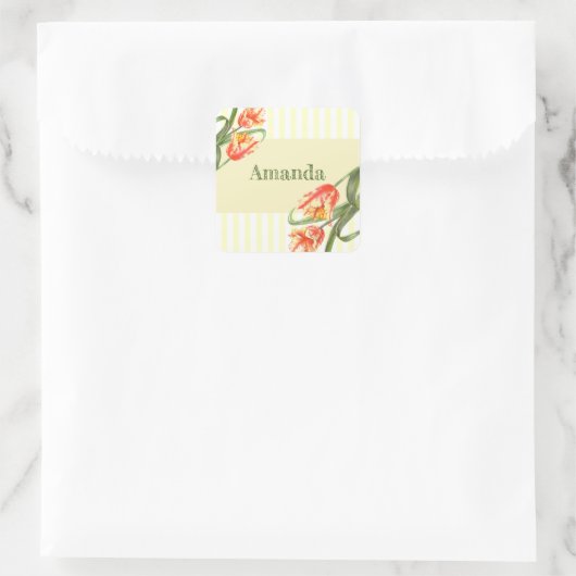 イエローアロットチューリップフラワーフローラアート スクエアシール (バッグ)