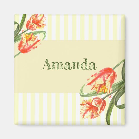 イエローアロットチューリップフラワーフローラアート マグネット (正面)