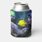 イエローアンジェルフィッシュとサンゴの写真 缶クーラー (缶裏面)