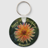 イエローアンドオレンジダリアハッピー50誕生日 キーホルダー (正面)