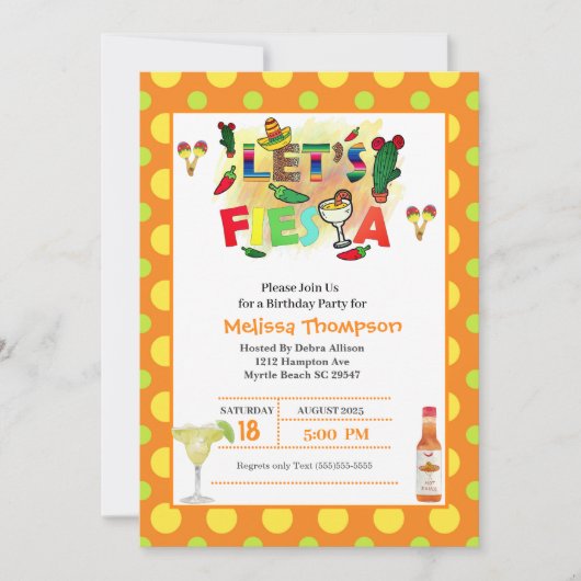 イエローアンドオレンジメキシカンフィエスタ誕生日 招待状 (正面)
