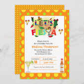 イエローアンドオレンジメキシカンフィエスタ誕生日 招待状 (正面/裏面)