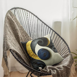 イエローアンドクリーム抽象芸術アートデザイン コンテンポラリー クッション