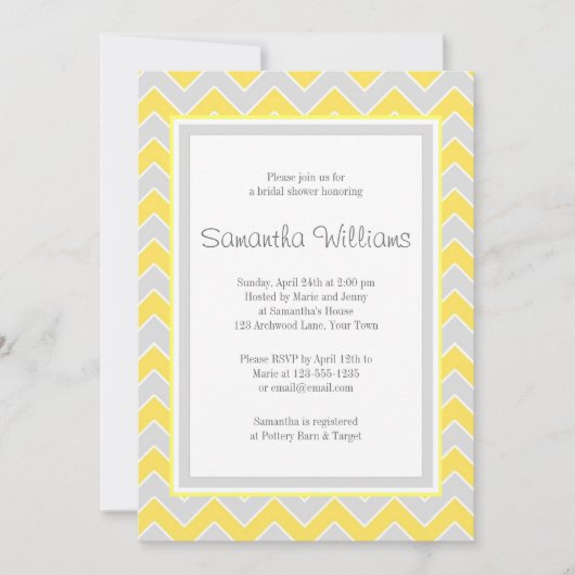 イエローアンドグレーシェブロンブライダルシャワー 招待状 (正面)