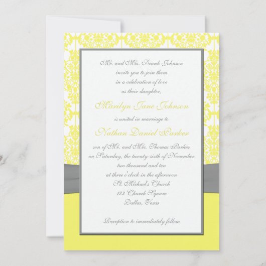 イエローアンドグレーダマスクウェディング招待状 招待状 (裏面)