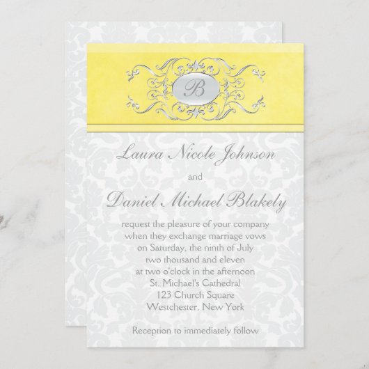 イエローアンドグレーダマスクモノグラムの招待状 招待状 (正面/裏面)