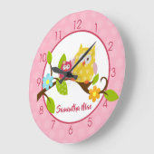イエローアンドピンクハッピーフールズガール子供部屋 ラージ壁時計 (傾斜)