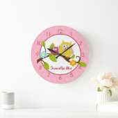 イエローアンドピンクハッピーフールズガール子供部屋 ラージ壁時計 (ホーム)
