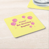 イエローアンドピンクバルーンガール誕生日紙コート スクエアペーパーコースター (アングル)